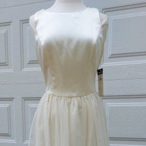 NWT SIZE 10 Donna Ricco Ivory Satin & Sheer Printed Long Occasion Dress